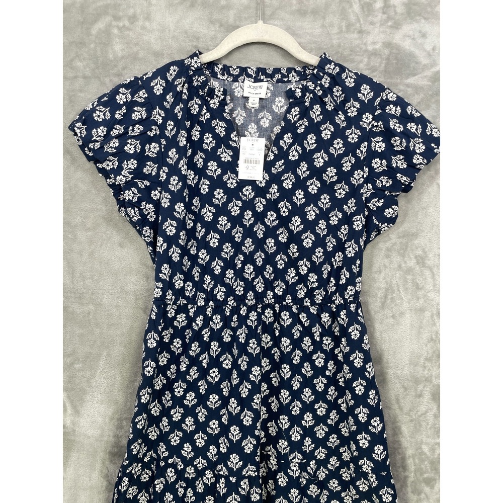 J.Crew Willa Midi Dress Size 8 Navy Blue Floral Tiered Pockets MSRP $158 NWT - Picture 3 of 10